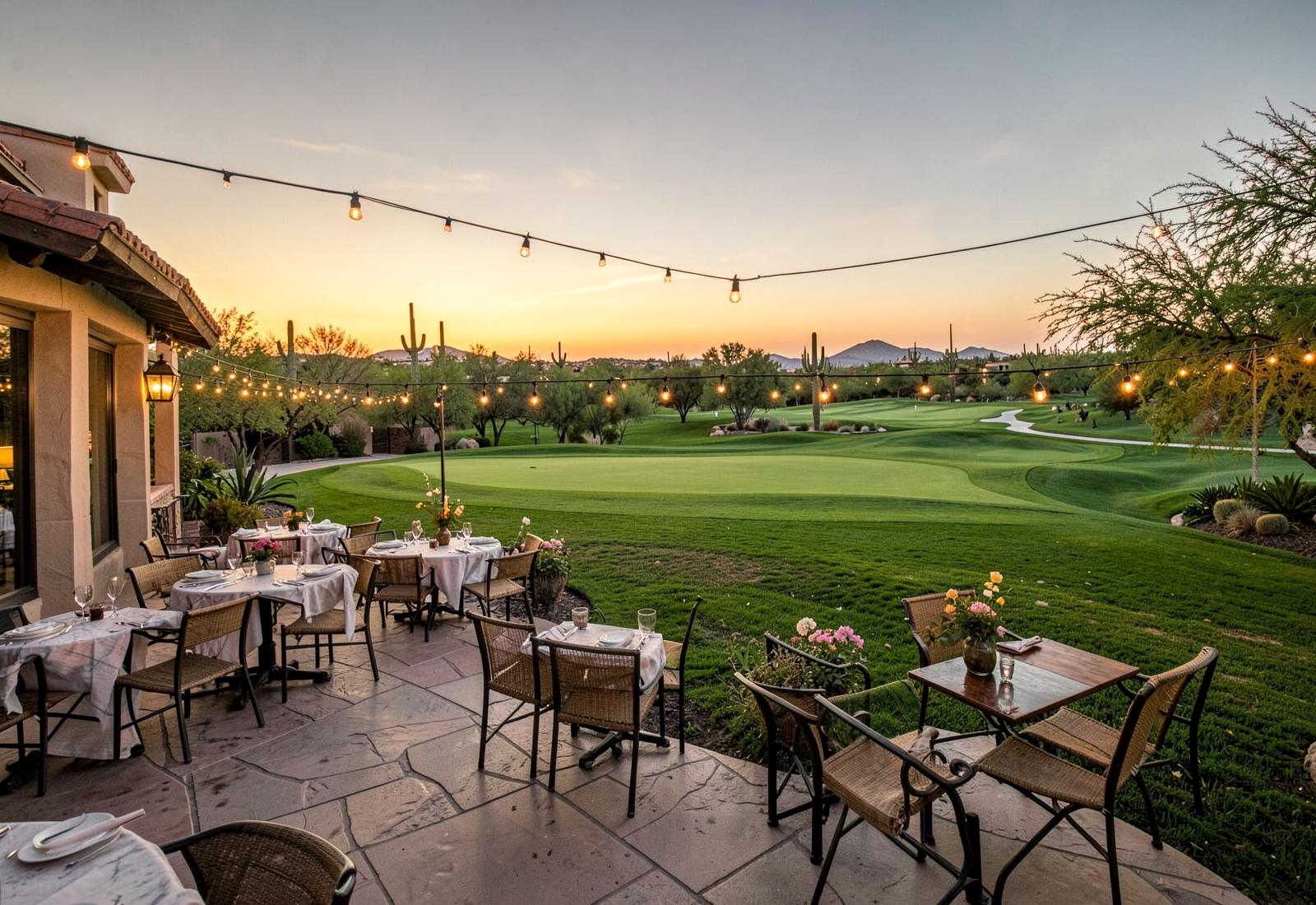 Clubhouse terrace at sunset